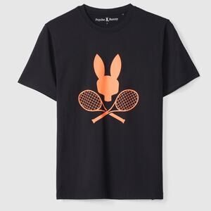 Psycho Bunny Men’s Courtside Tennis Racket Bunny Graphic Tee Sz 7 or XL Slim Fit